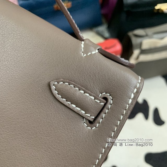 Hermes凱利女包 愛馬仕Minikelly pochette一代 原廠進口swift皮 半手工蠟線 大象灰 金銀扣  tdh2267